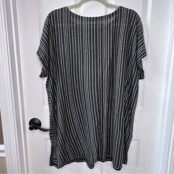 ⭐️ Eileen Fisher 100% Linen Grey & White Striped Boatneck Split Hem Tunic LARGE - Picture 6 of 14